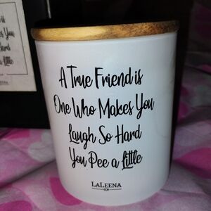 White Ceramic Candle Jar with Wood Lid - Humorous Quote 15 oz Soy Vanilla